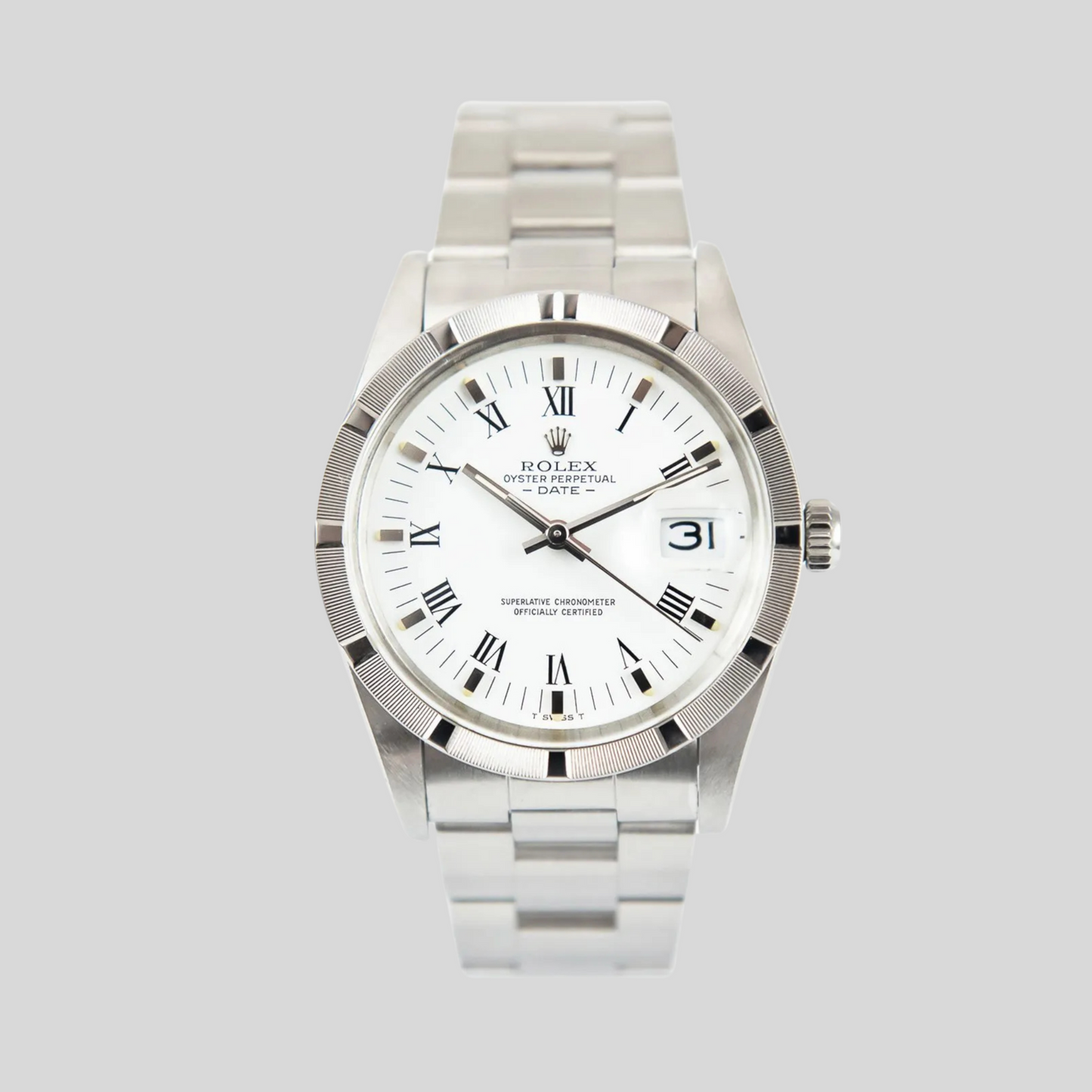 Rolex 15010 White Roman Numeral Oyster Perpetual Date 34mm 1989