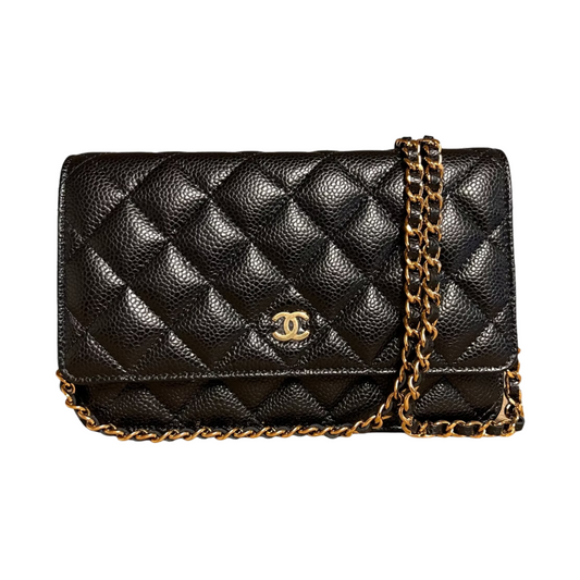 Chanel CHANEL WALLET ON CHAIN LEATHER PURSE Black Bag