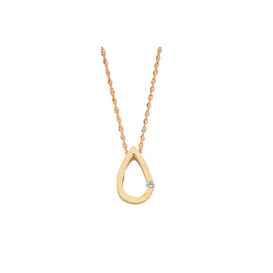 9ct Yellow Gold 0.04ct Diamond Tear Drop Pendant with 18in/45cm Chain