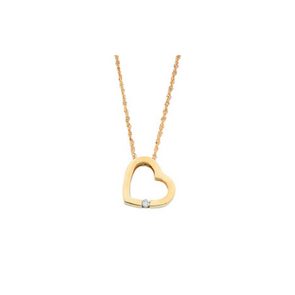 9ct Yellow Gold 0.04ct Diamond Heart Pendant with 18in/45cm Chain