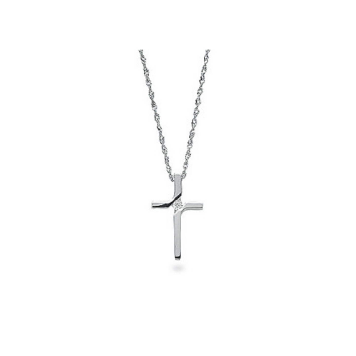 9ct White Gold 0.04ct Diamond Cross Pendant with 18in/45cm Chain