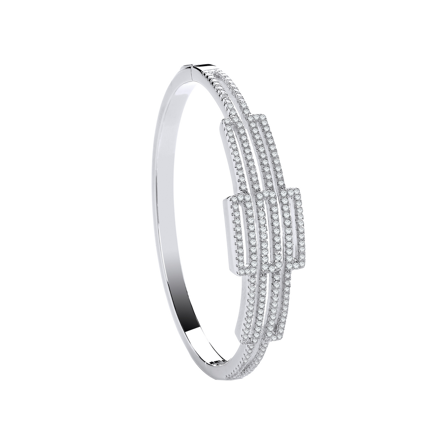 Silver Cz Rectangles Fancy Ladies Hinged Bangle