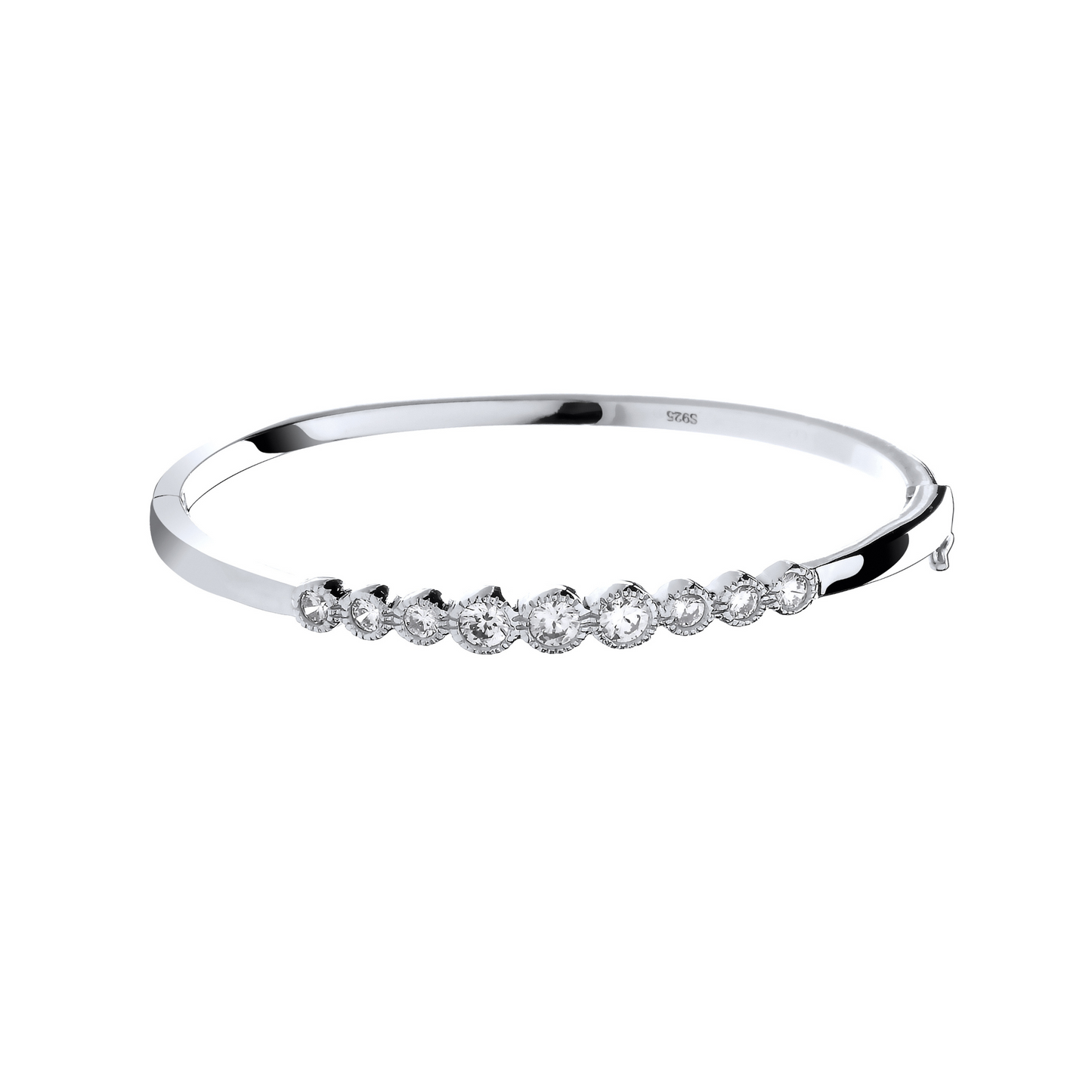 Silver Rubover Cz Ladies Hinged Bangle