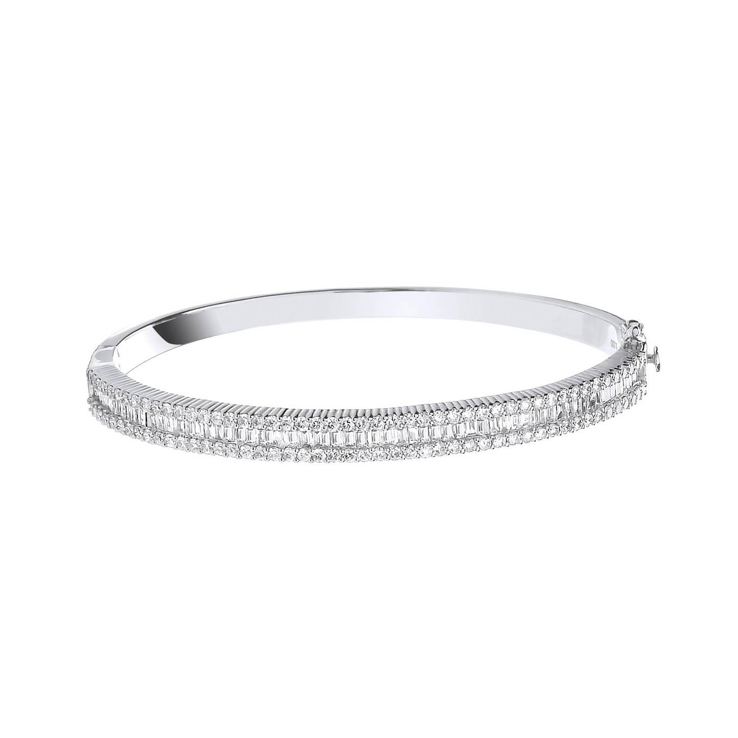 18ct White Gold 3.00ct Baguette & Brilliant Cut Diamond Half Eternity Bangle