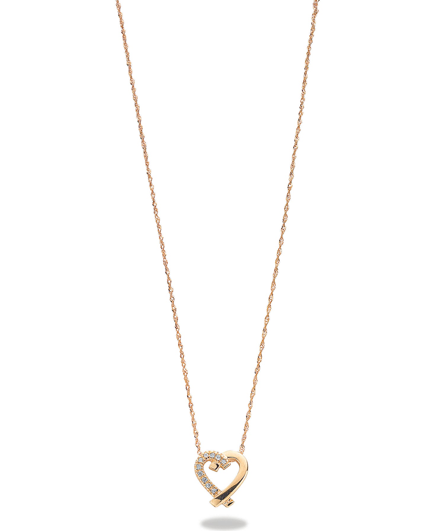 9ct Yellow Gold 0.05ct Diamond Heart Pendant with 18in/45cm Chain