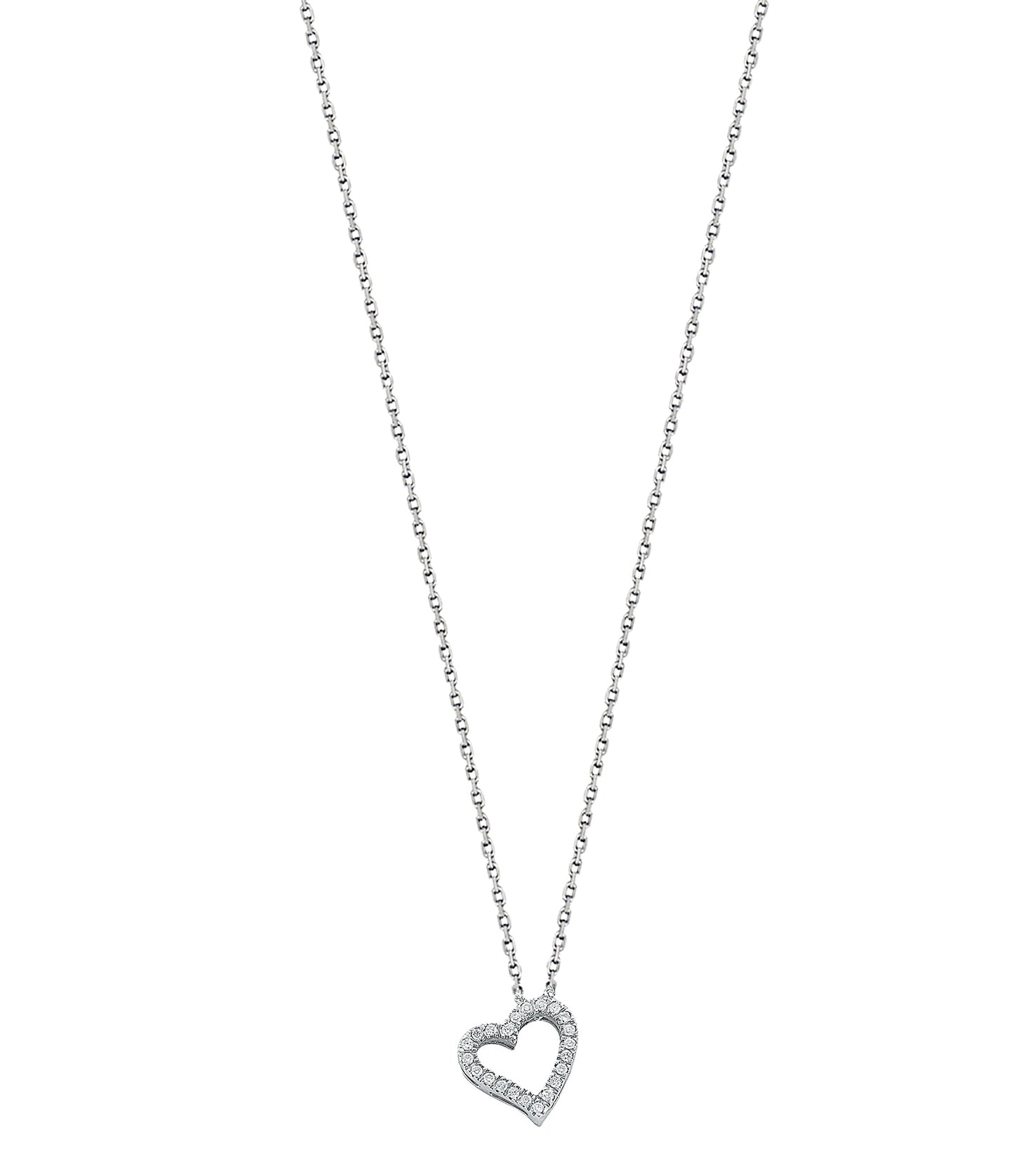 9ct White Gold 0.13ct Diamond Heart Pendant with 18in/45cm Chain