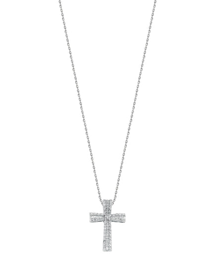 9ct White Gold 0.50ct Brilliant & Baguette Cut Diamond Cross Pendant with 18in/45cm Chain