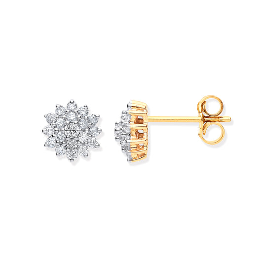 9ct Yellow Gold 0.50ct Diamond Cluster Stud Earrings