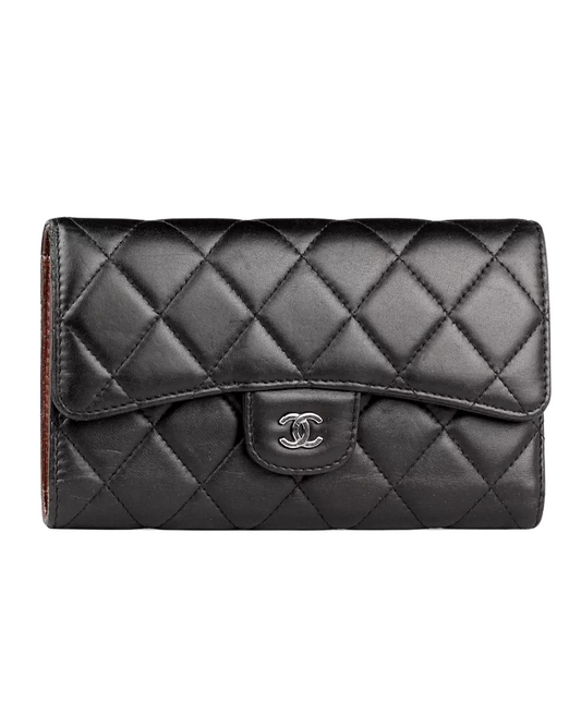 CHANEL Classic Flap Wallet Black Lambskin Leather