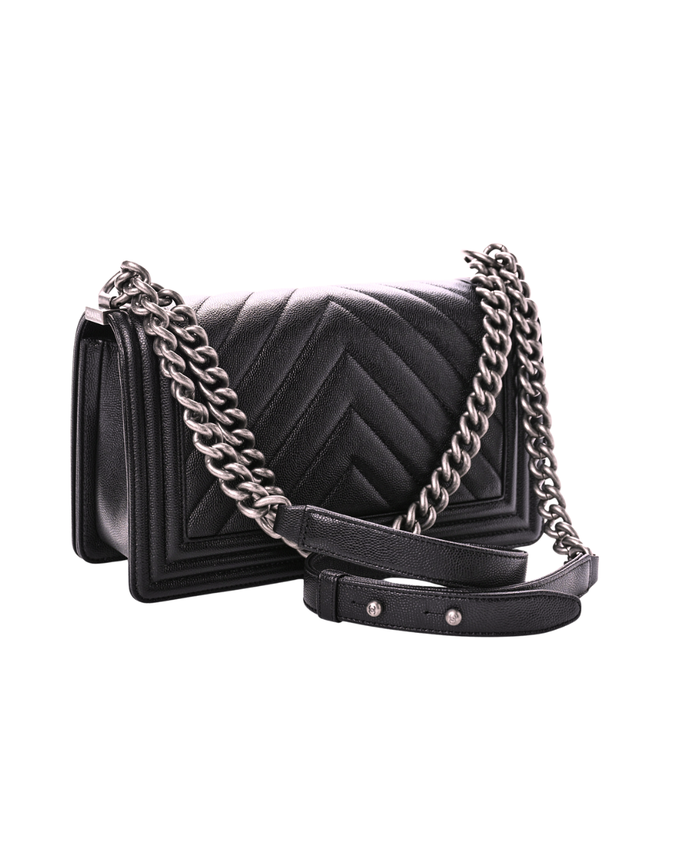 CHANEL Caviar Chevron Quilted Medium Boy Flap Black